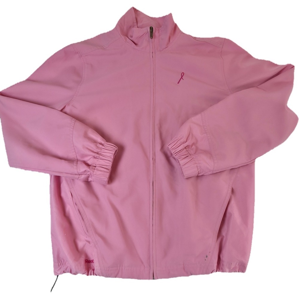Reebok Jacket Womens M Pink Breast Cancer Awareness Ribbon Full Zip Windbreaker